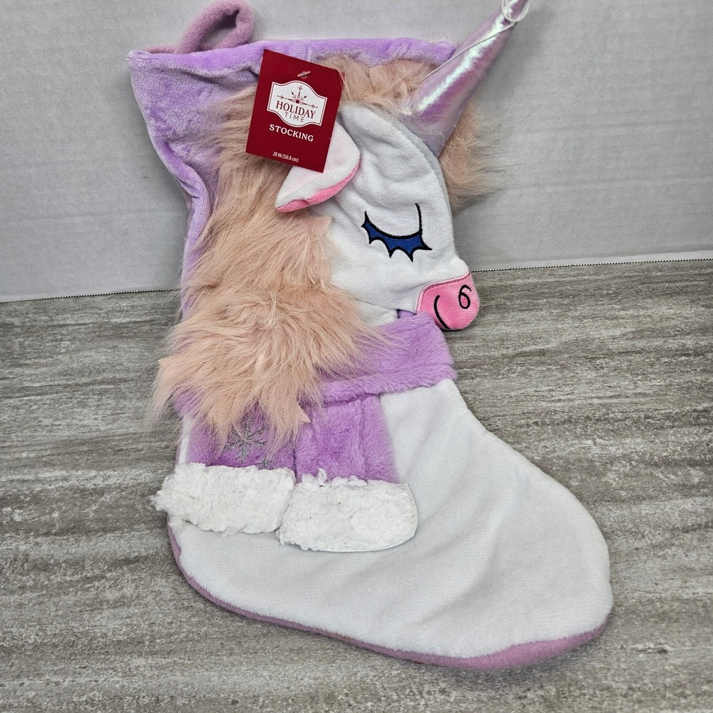 Holiday‎ Time Unicorn Christmas Stocking 20 Inch Purple Pink Plush New